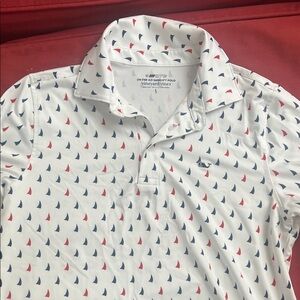 Vineyard Vines White Polo with Red and Blue Sailboat Design